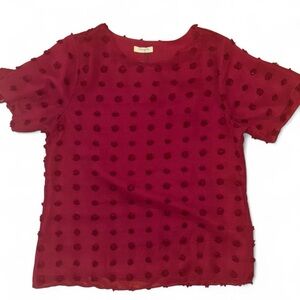 Source Unknown Burgundy Short-Sleeve Dot-Texture Blouse